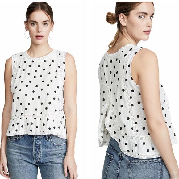 Generation Love Tinsley Polka Dot‎ Lace Trim Sleeveless Top White Extra Small XS - Picture 1 of 12
